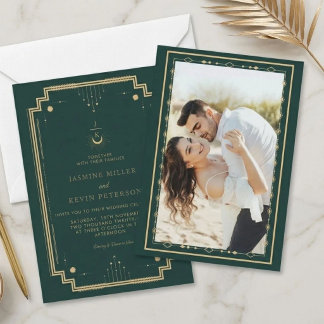 Convite Casamento Floresta Verde Lua Estrela Mística Celes