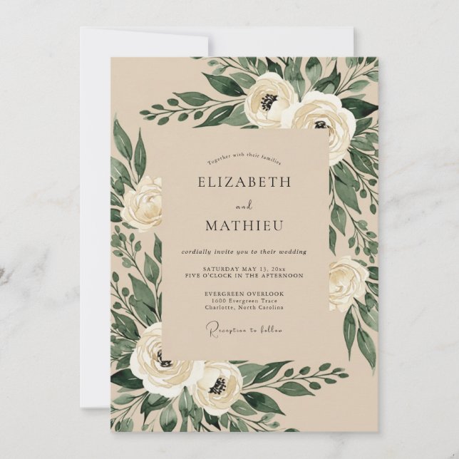 Convite Casamento Floresta Verdejante Creme (Frente)