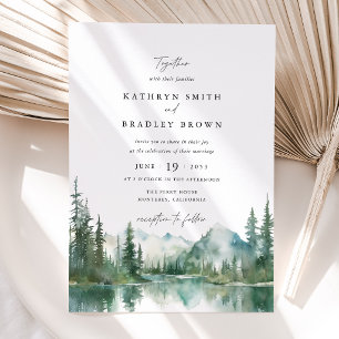 Convite Casamento Florestal à Beira do Lago na Montanha