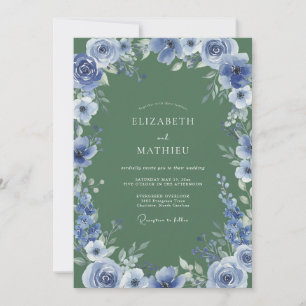 Convite Casamento Florestal Botânico Azul