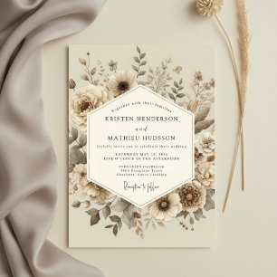 Convite Casamento Florestal Botânico Creme