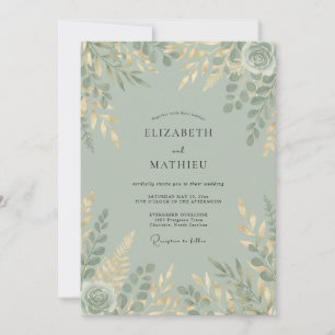 Convite Casamento Florestal com Brilho em Verde Sálvia