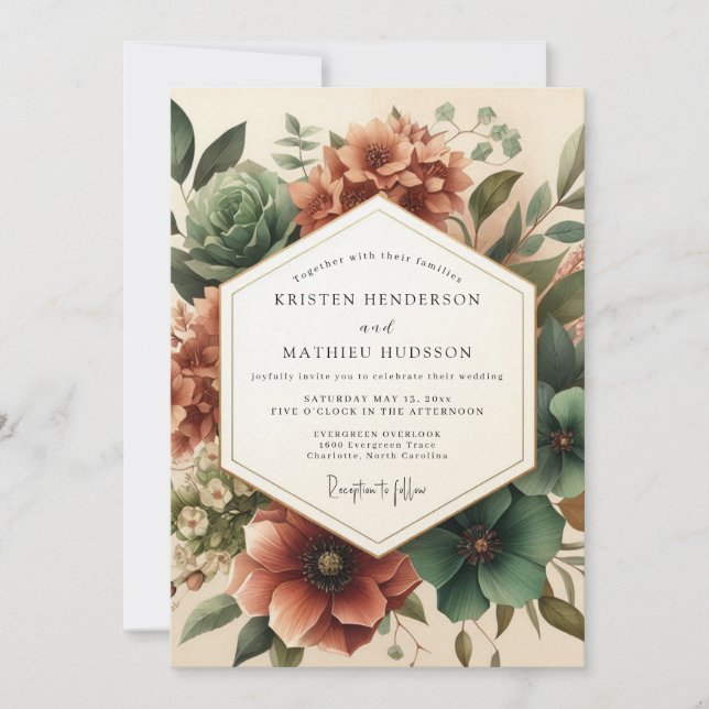 Convite Casamento Florestal com Flor de Âmbar (Frente)