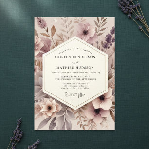 Convite Casamento Florestal com Flor de Malva