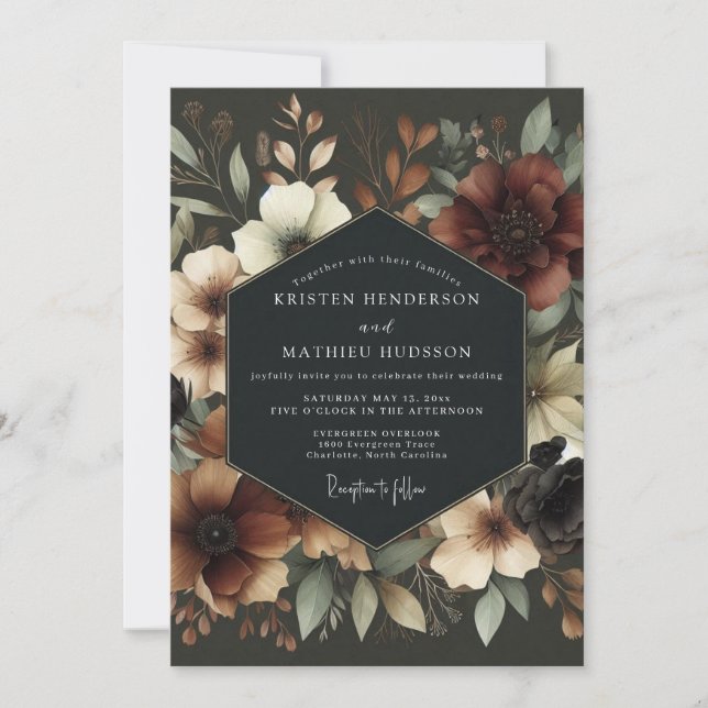 Convite Casamento Florestal com Flora Burgundy (Frente)