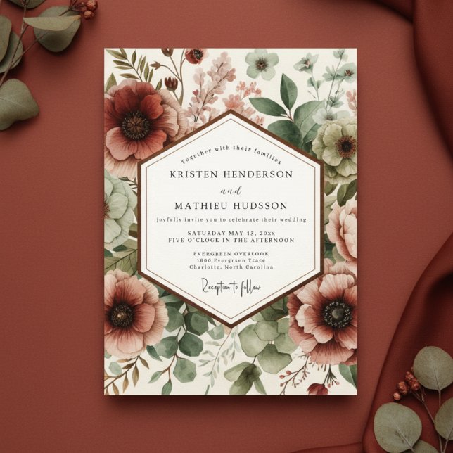 Convite Casamento Florestal com Flora Burgundy (Criador carregado)