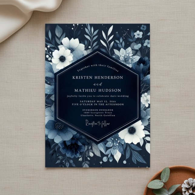 Convite Casamento Florestal com Florada Índigo (Criador carregado)