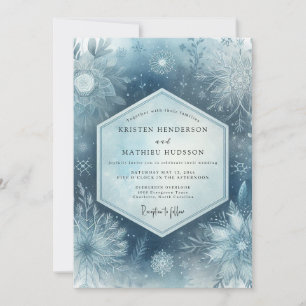 Convite Casamento Florestal Congelado Azul Ardesia