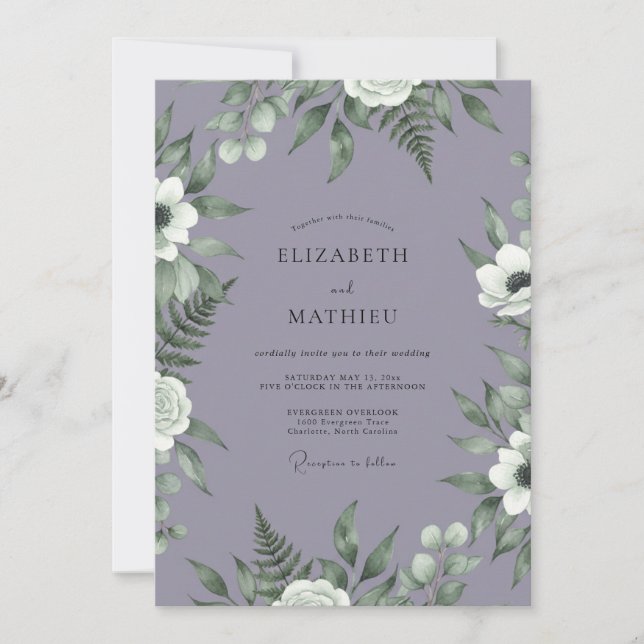 Convite Casamento Florestal de Lavanda Mal-humorada (Frente)