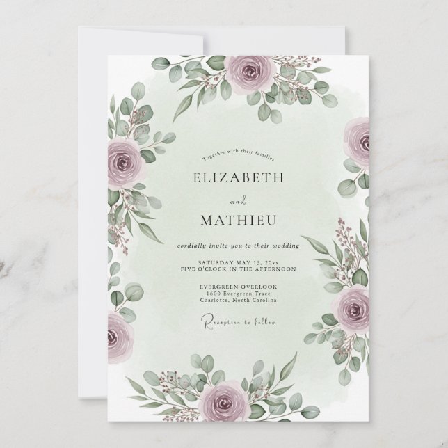 Convite Casamento Florestal Elegante em Bege Rosa (Frente)