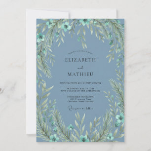 Convite Casamento Florestal em Azul Ardósia