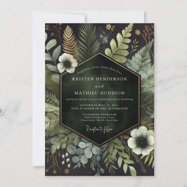 Convite Casamento Florestal Esmeralda Sombrio (Frente)
