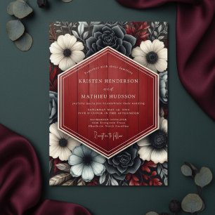 Convite Casamento Florestal Floral Carmesim