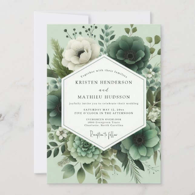 Convite Casamento Florestal Floral Esmeralda (Frente)