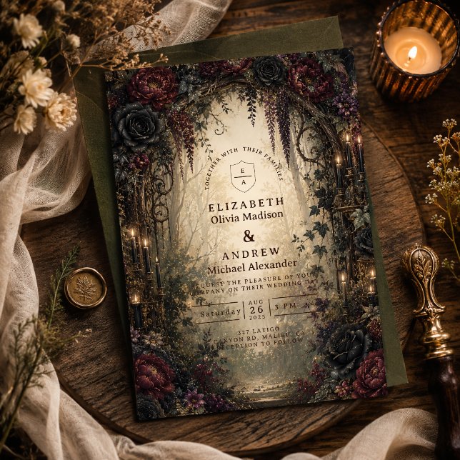 Convite Casamento Florestal Gótico (Criador carregado)