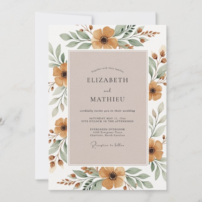 Convite Casamento Florestal Morno Âmbar (Frente)