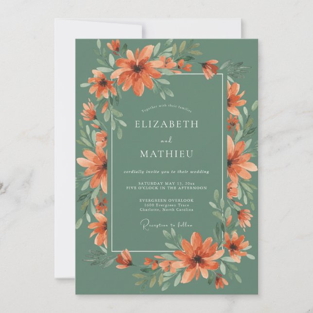 Convite Casamento Florestal Pintado em Verde Sage (Frente)