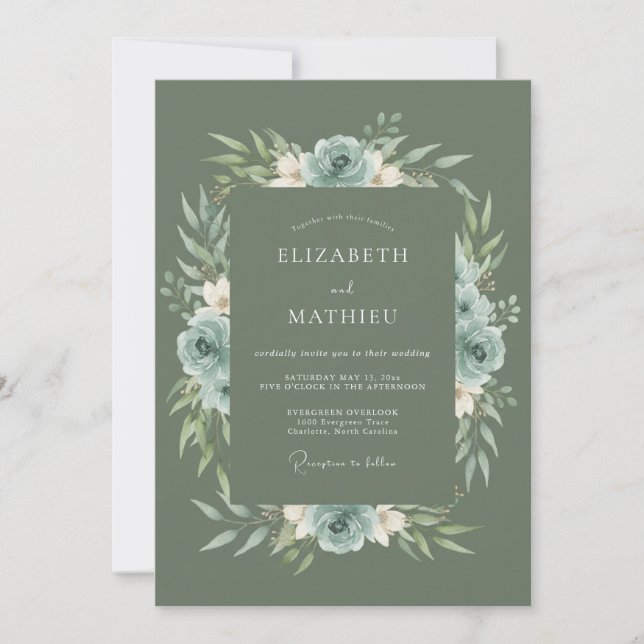 Convite Casamento Florestal Terroso em Verde Sage (Frente)