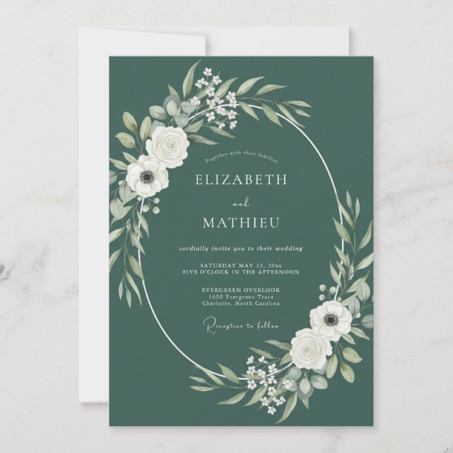 Convite Casamento Florestal Verde Elegante (Frente)
