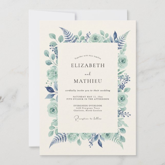 Convite Casamento Florestal Verde Menta Luxuriante (Frente)