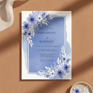 Convite Casamento Florido Aéreo Azul Ardósia