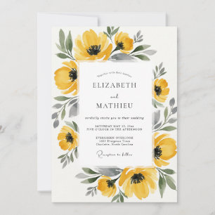 Convite Casamento Florido Amarelo Pintado