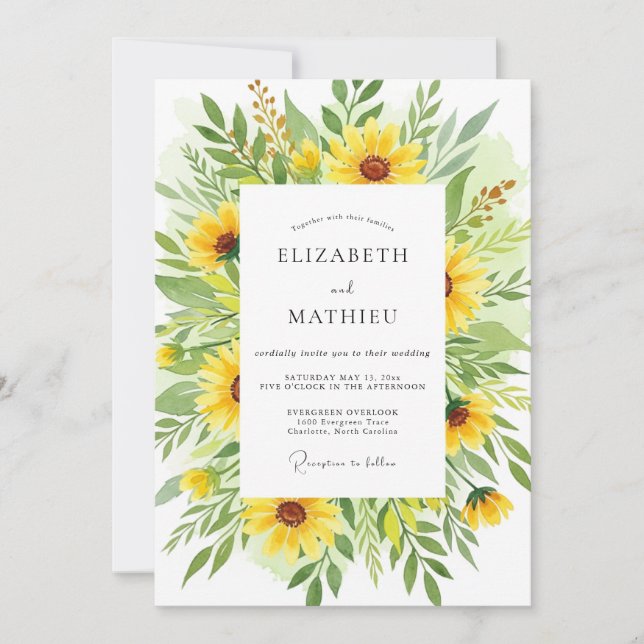 Convite Casamento Florido Amarelo Vibrante (Frente)