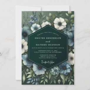 Convite Casamento Florido Azul Ardesia Verdejante