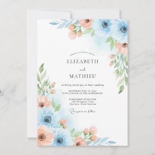 Convite Casamento Florido Azul Céu Pintado à Mão