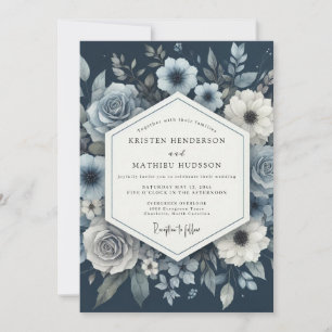 Convite Casamento Florido Azul Desbotado e Mal-humorado