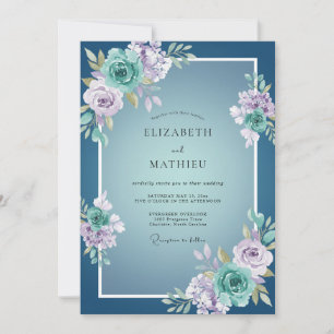 Convite Casamento Florido Azul Empoeirado