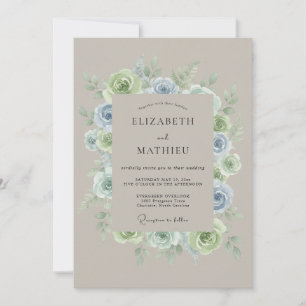 Convite Casamento Florido Azul Empoeirado Verdejante