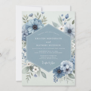 Convite Casamento Florido Azul Sombrio Caprichoso