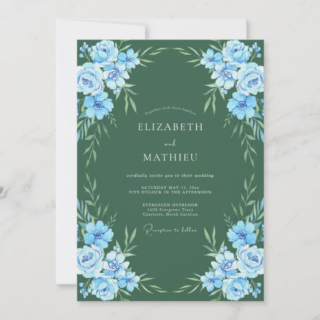 Convite Casamento Florido Azure da Floresta (Frente)