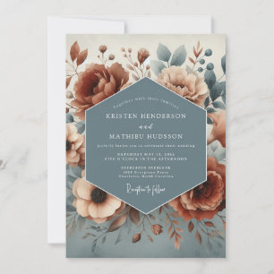 Convite Casamento Florido Boho de Terracota