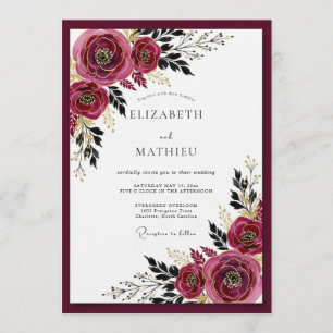 Convite Casamento Florido Burgundy Moody