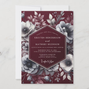 Convite Casamento Florido Burgundy Moody