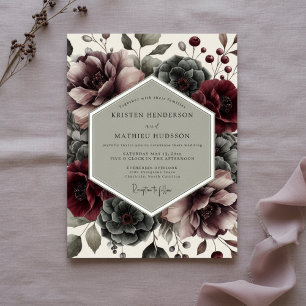 Convite Casamento Florido Burgundy Moody