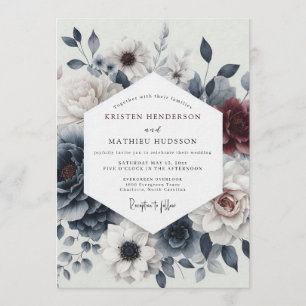 Convite Casamento Florido Burgundy Slate Mal-humorado