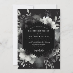 Convite Casamento Florido Charcoal Gothic