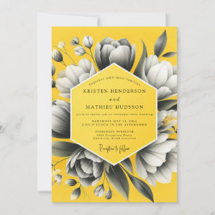 Convite Casamento Florido com Carvão Amarelo