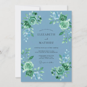 Convite Casamento Florido de Azul Centáurea e Espuma do Ma