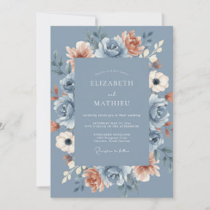 Convite Casamento Florido de Azul e Rosa de Pessegueiro