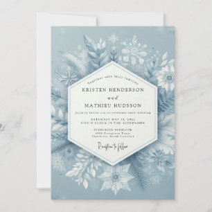 Convite Casamento Florido de Inverno Azul Ardesia