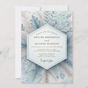 Convite Casamento Florido de Inverno Azul Empoeirado