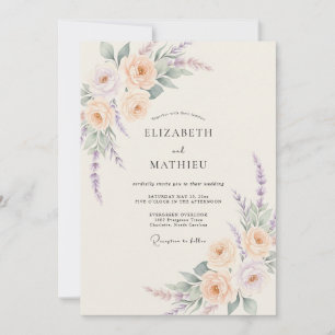 Convite Casamento Florido de Lavanda e Pêssego