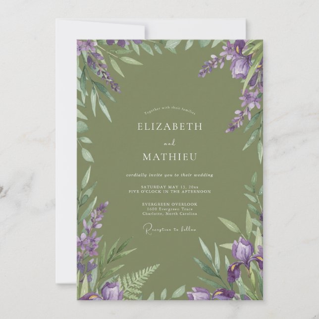 Convite Casamento Florido de Lavanda Verdejante (Frente)