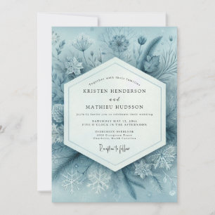 Convite Casamento Florido de Madeira Azul Ardosia