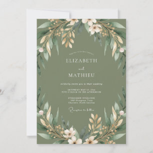 Convite Casamento Florido de Verde Sage