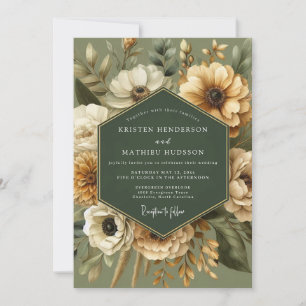 Convite Casamento Florido Dourado Sage
